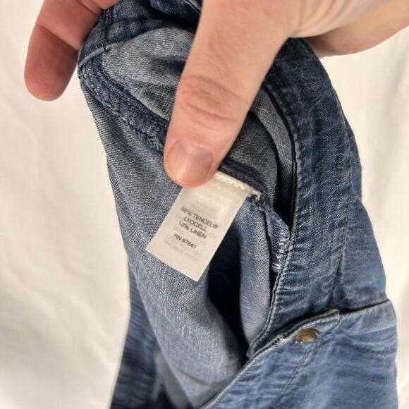 J Jill Denim Pants Women's 12 Medium Wash Blue Button Zip Mid Rise Linen Tencel - Picture 11 of 12